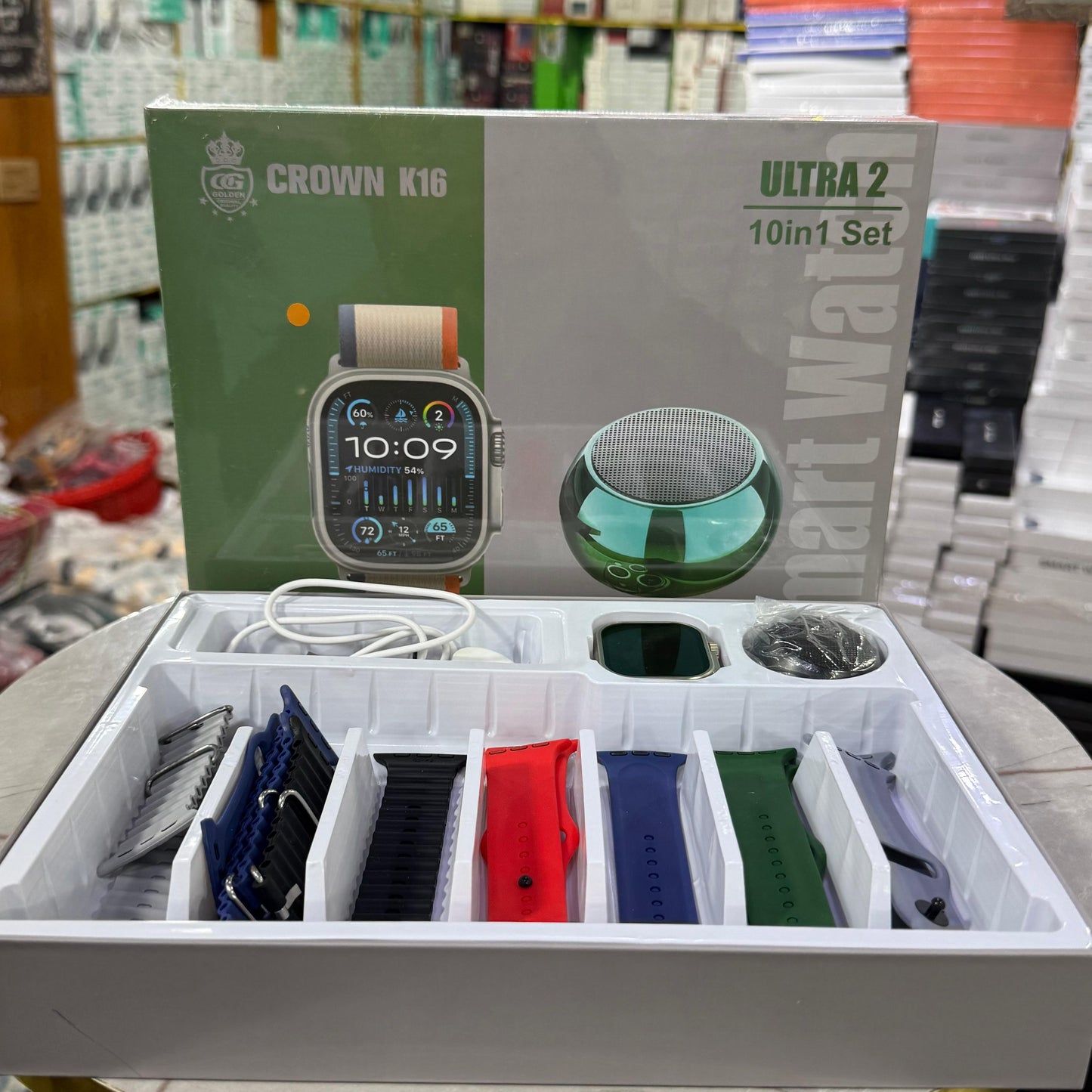 Crown K16 Ultra 2 Smart Watch 10-in-1 Gift Set with Mini Bluetooth Speaker – Compatible with Android & iOS